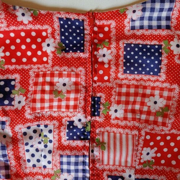 Patchwork Skirt Set Ruffle Sleeve Crop Top Maxi Skirt Red‎ Blue White - Picture 4 of 6